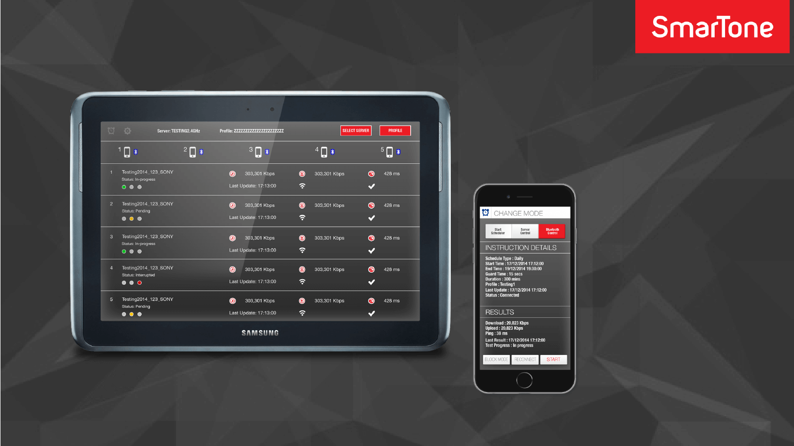 SmarTone — Network Speed Test application screens